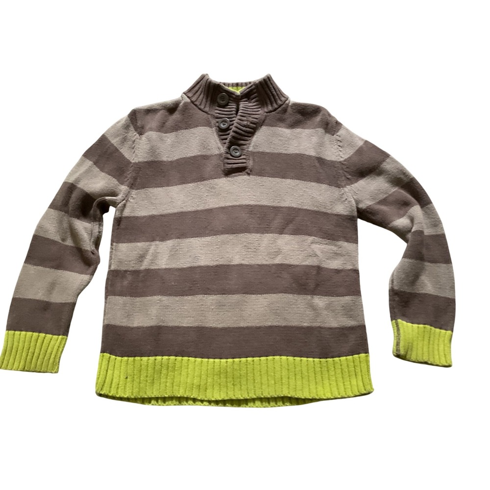 Circo Kids Brown Tan Striped Cotton Knit Mock Neck Button Sweater Size M 8/10